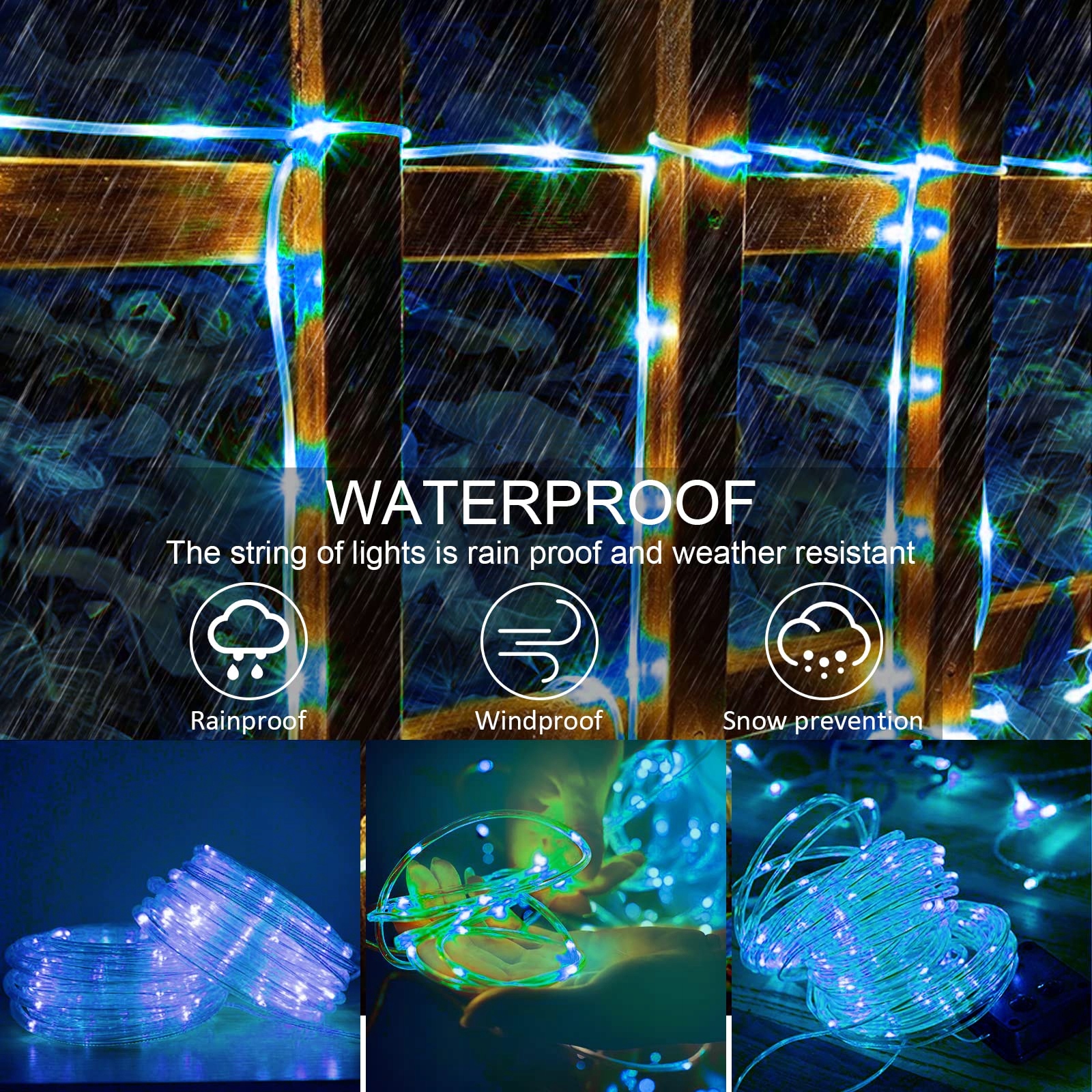 JIMACRO Zewnętrzne Solarne Lampki LED Światełka IP65 Wodoodporne 12m 100LED — miniatura 4