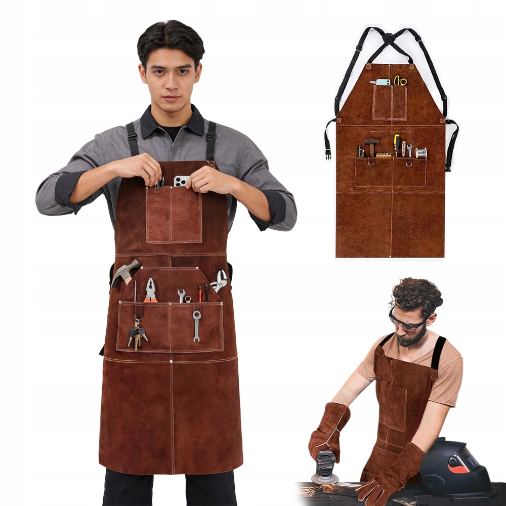 6 Kapes Svařovací Zástěra S Tepelnou Izolací, Hnědá, Ochranná