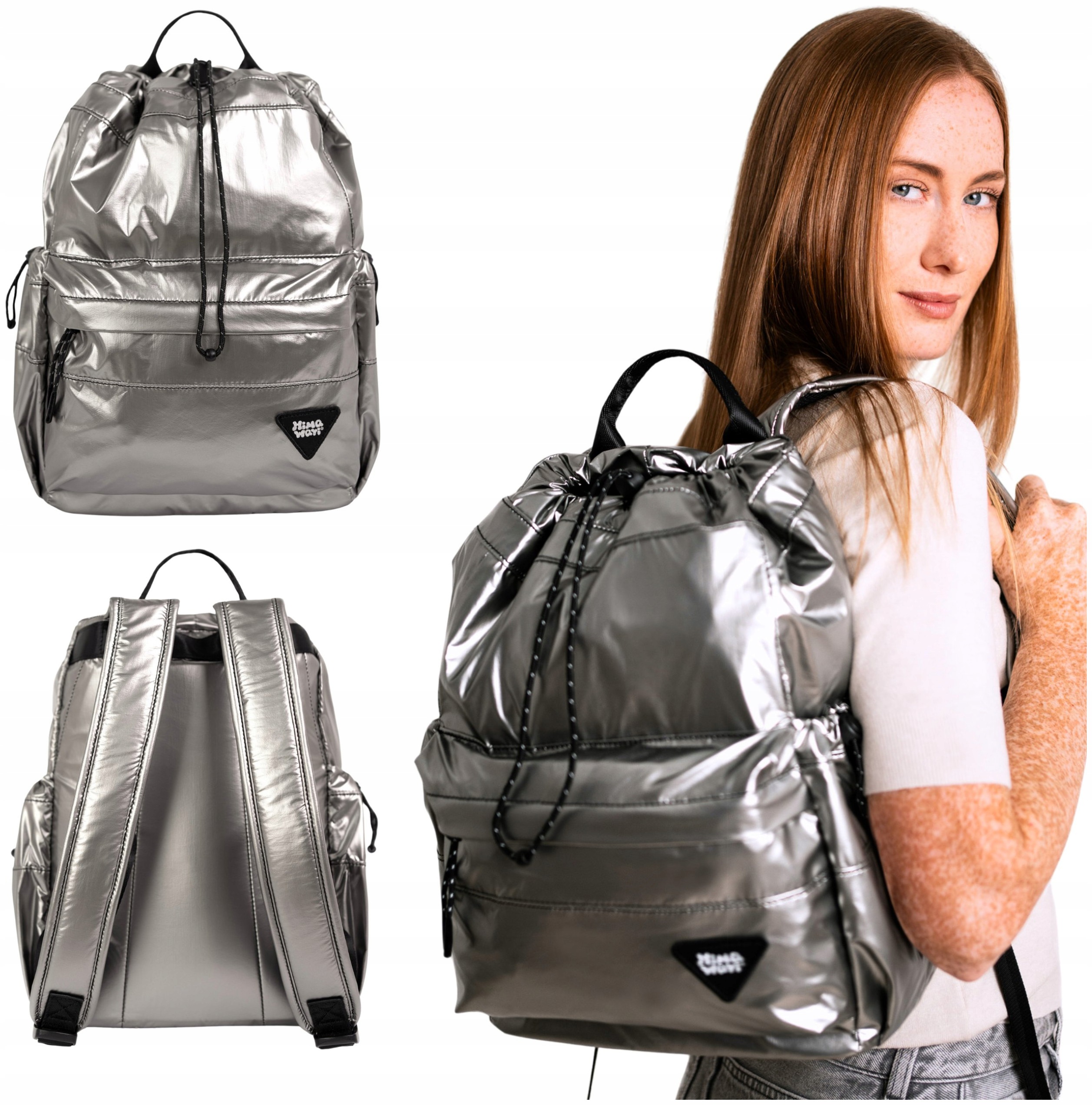 Plecak damski Himawari Silver Mini S wodoodporny uniwersalny Srebrny