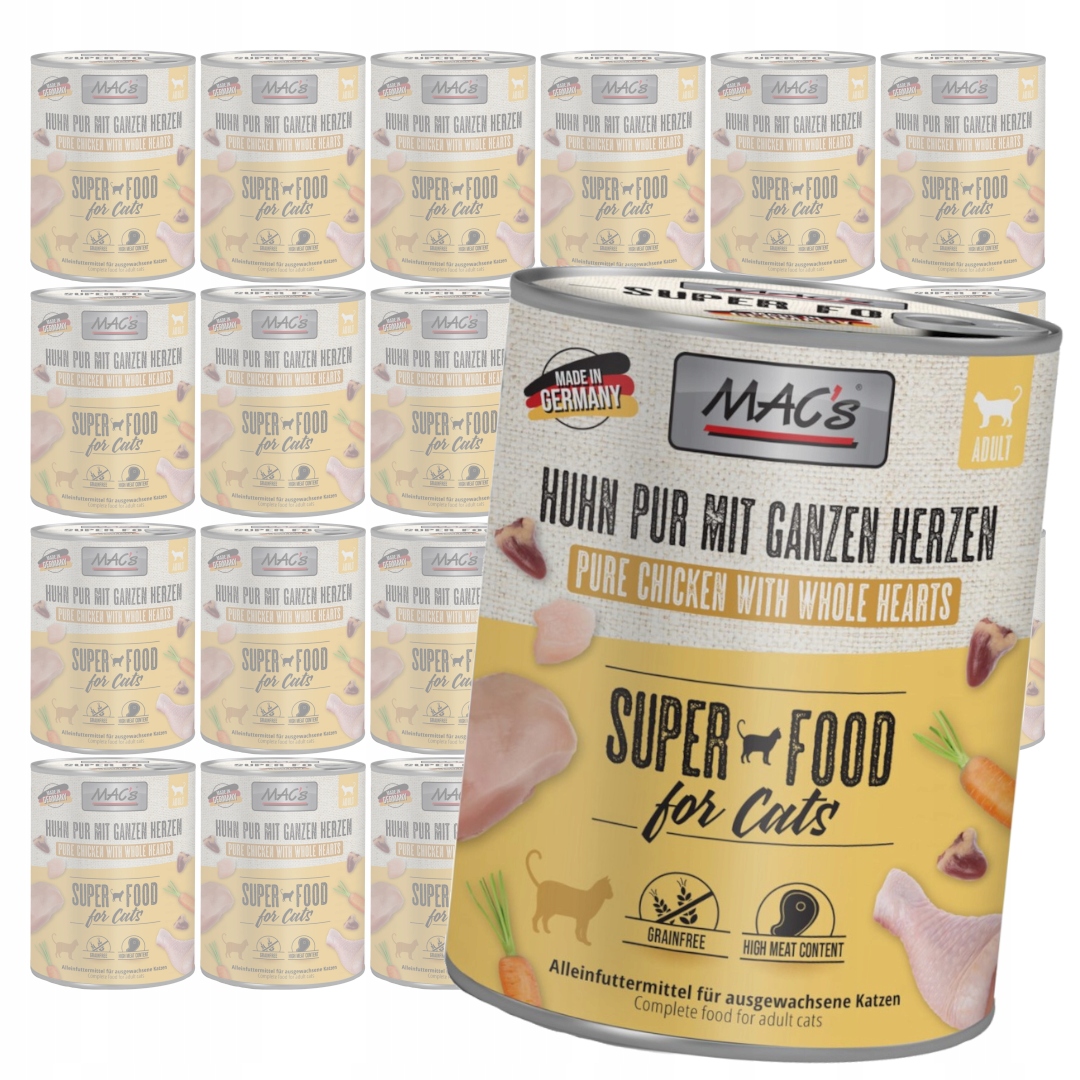 MAC's 24x800g Bezobilné Mokré Krmivo Pro Kočky Kuřecí srdce Drůbeží