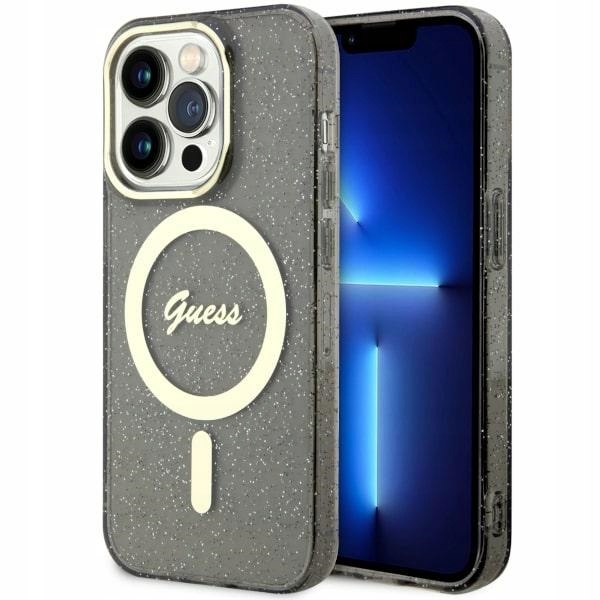 Etui Guess Glitter Gold MagSafe na iPhone 14 Pro Max czarne Guess