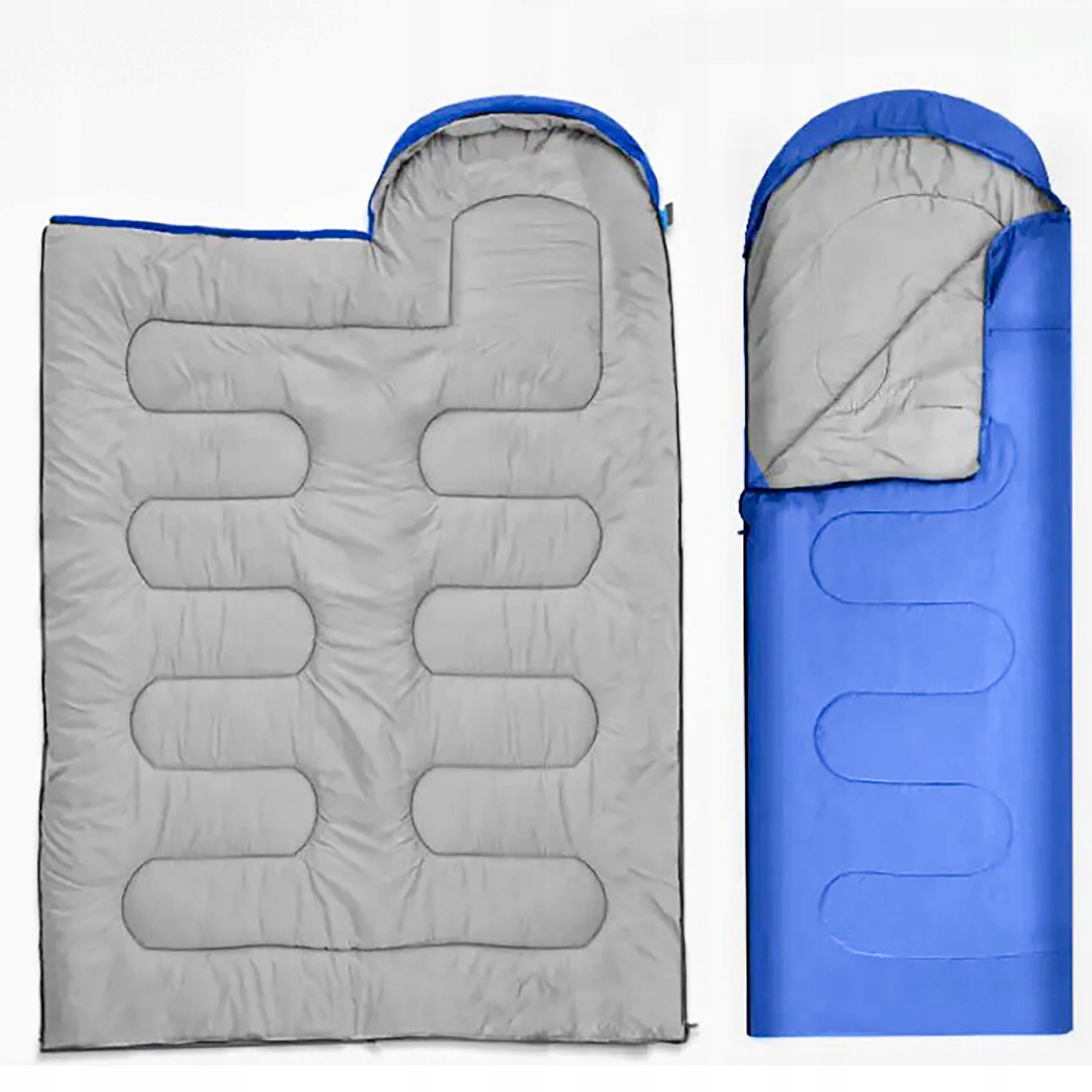 ŚPIWÓR turystyczny mumia kołdra z kapturem lekki ciepły 75x210 cm pokrowiec Kolor dominujący odcienie niebieskiego