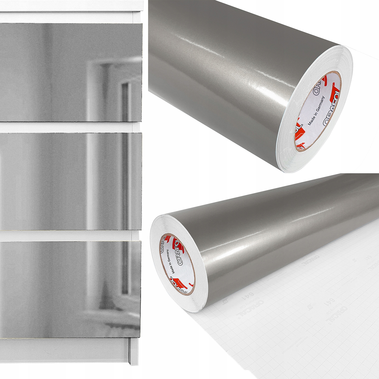 Samolepicí nábytková dýha Barva Stříbrná Lesk Změna barvy nábytku Diy