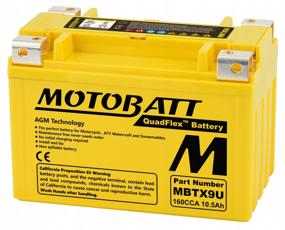 Batéria Motobatt MBTX9U 12V 10,5Ah 160A quadflex L+ P+ YTX9-BS