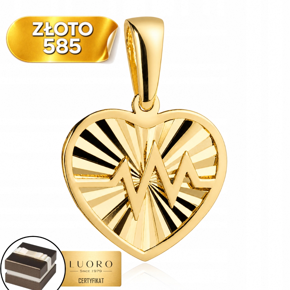 Přívěsek Zlatý 585 14K Srdce Diamantová Linie Života 1,5 CM Elegantní