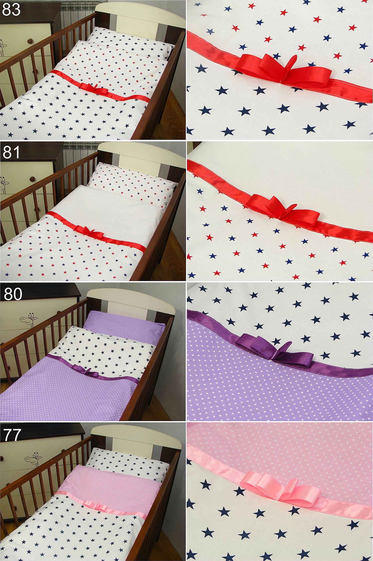 2 el. 90x120 Pościel z kokardką bawełna, poszewki Długość poszewki 40 cm