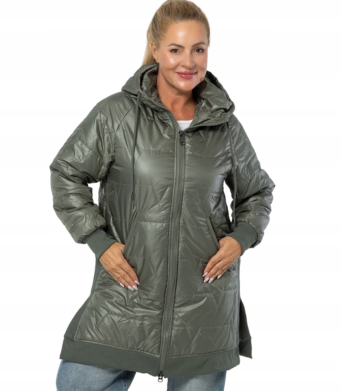 Dlouhá bunda s prošíváním a rozparky na bocích Roma Plus Size 5XL