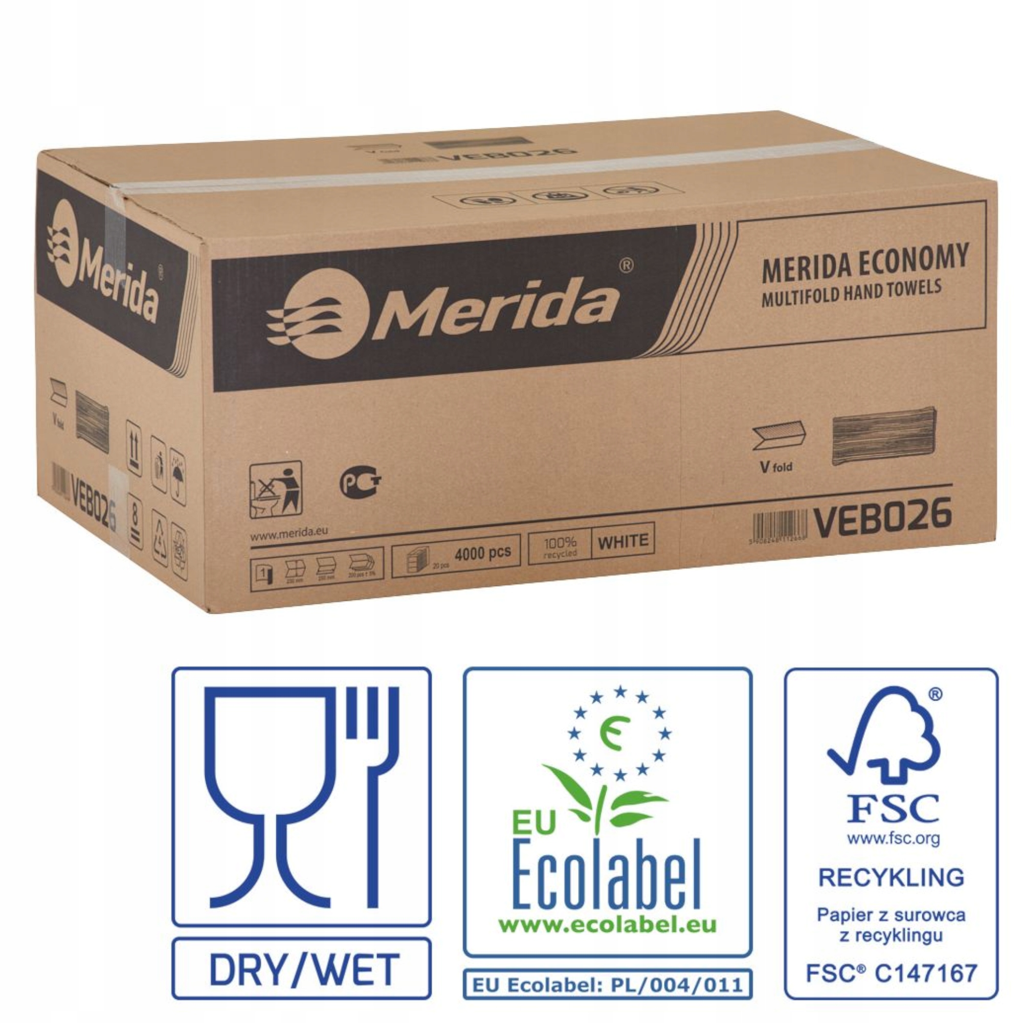 Levně Papírové utěrky Merida Zz bílé 4000 Ks , VEB026