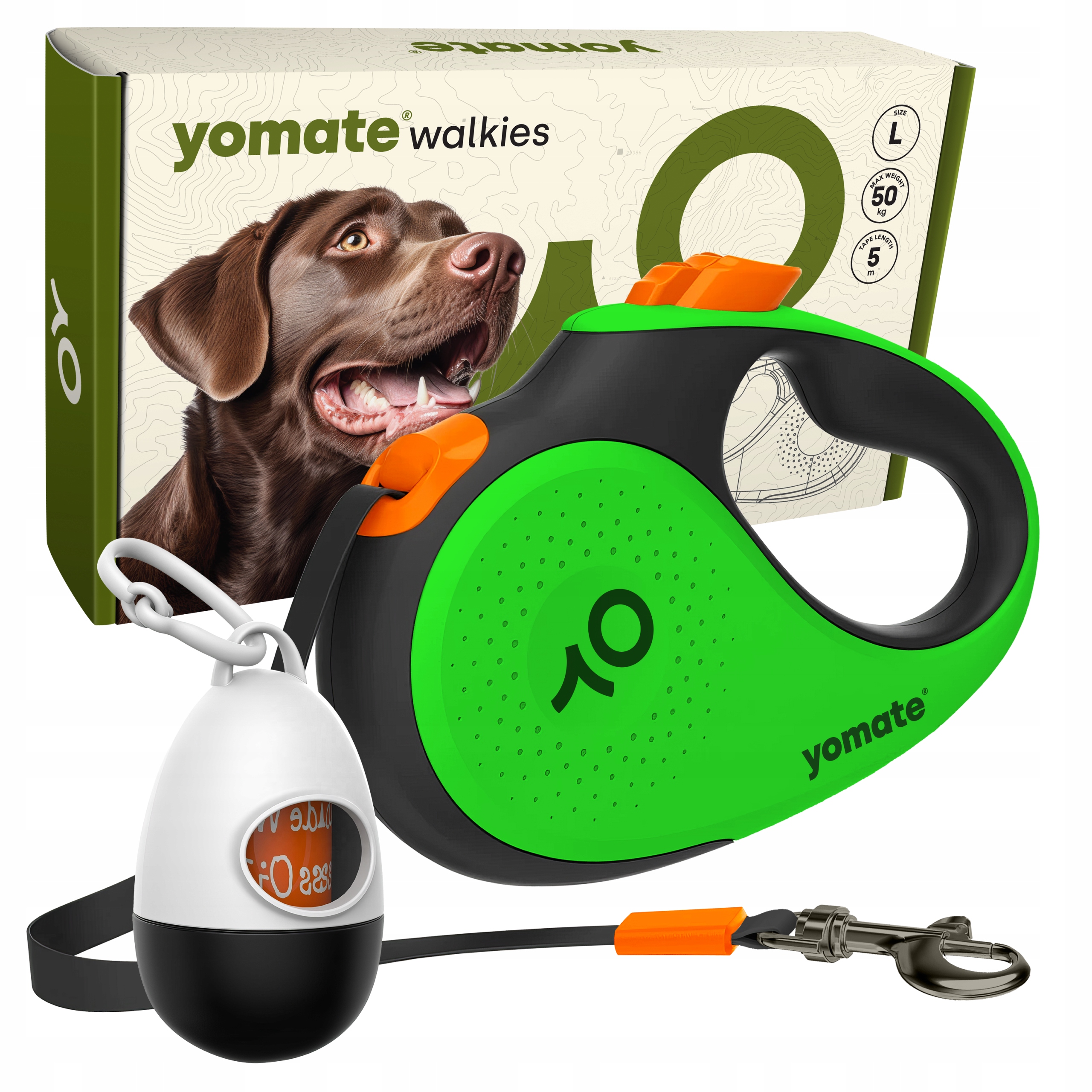 Levně Silné Vodítko Automatické pro Psa 50KG Zelené Zámek Páska 5 Metrů