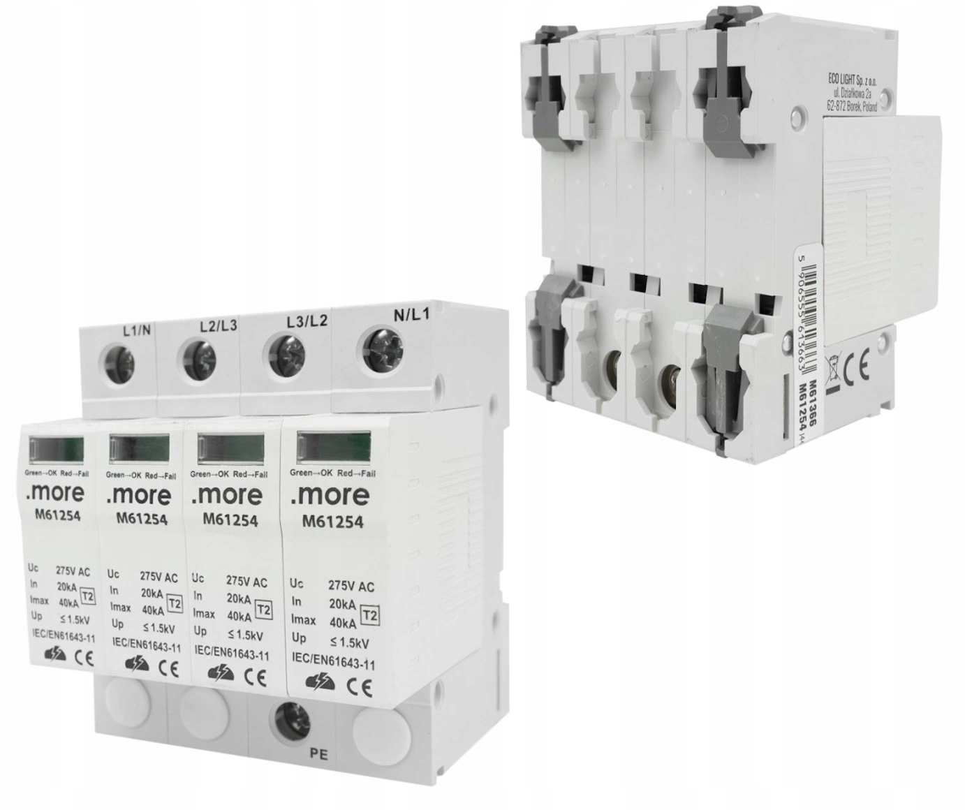 Omezovač přepětí 4P 20KA T2 415V IP20 na Din lištu Ecolight