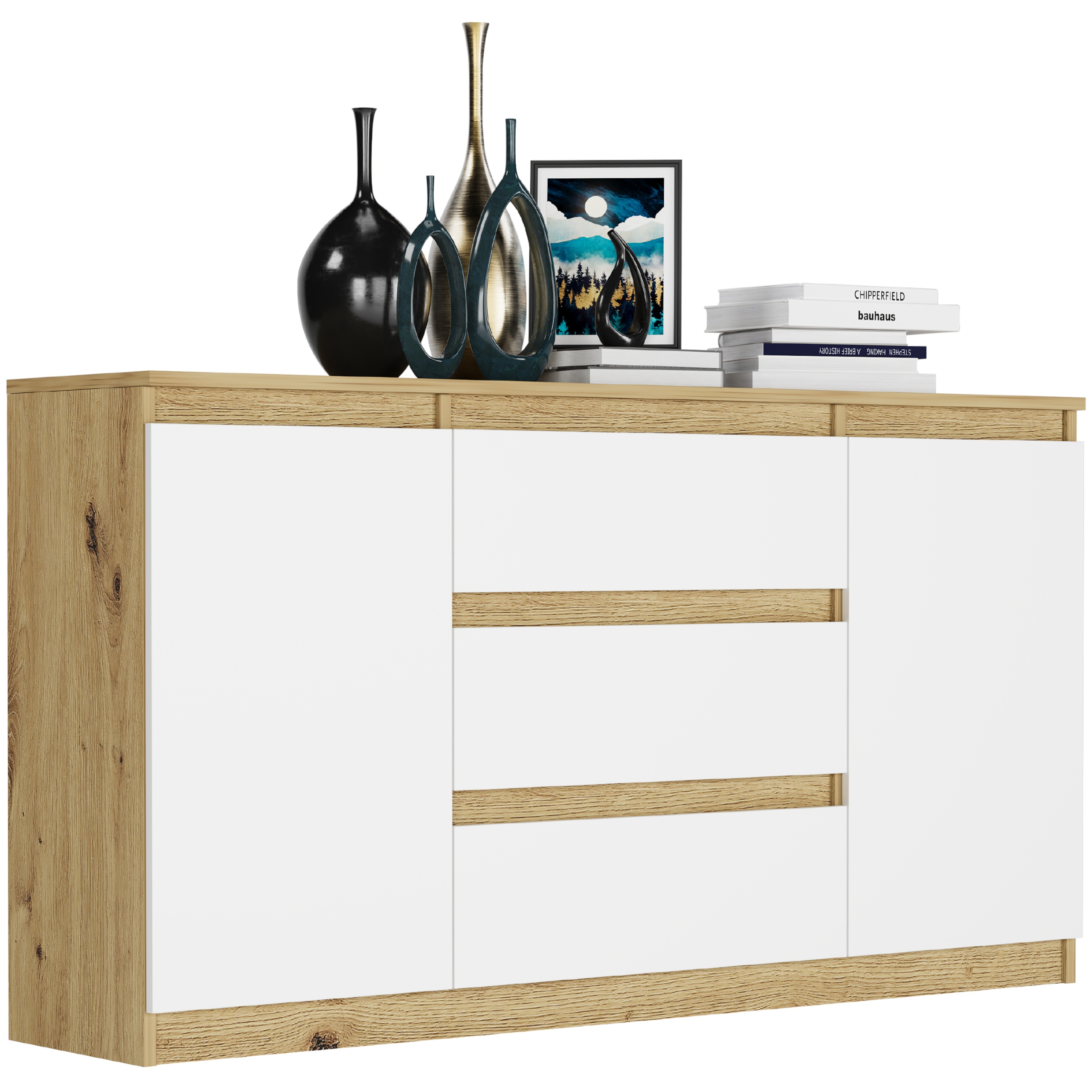 KOMODA 140 SZAFKA 3 SZUFLADY 2 PÓŁKI R-140-S3 ARTISAN MIX