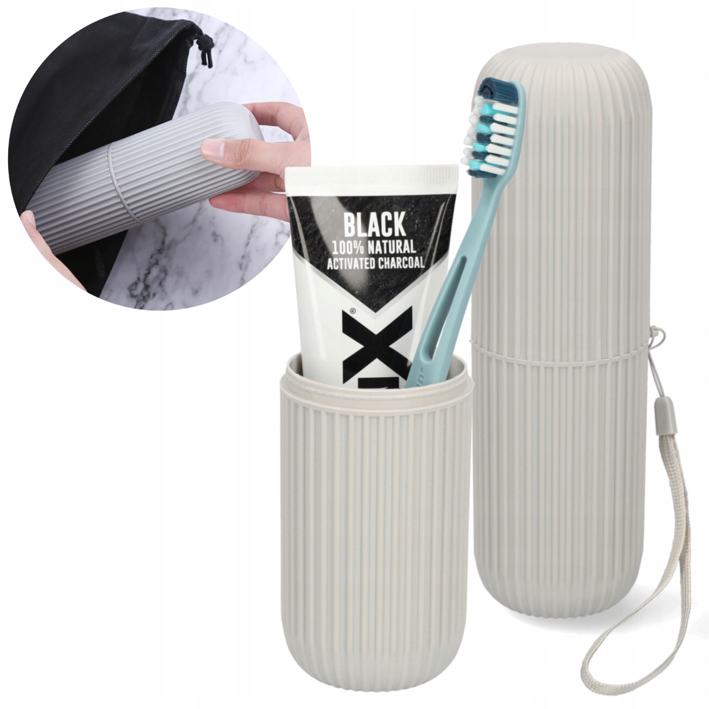 POJEMNIK ETUI NA SZCZOTECZKĘ PASTĘ DO ZĘBÓW SZARY