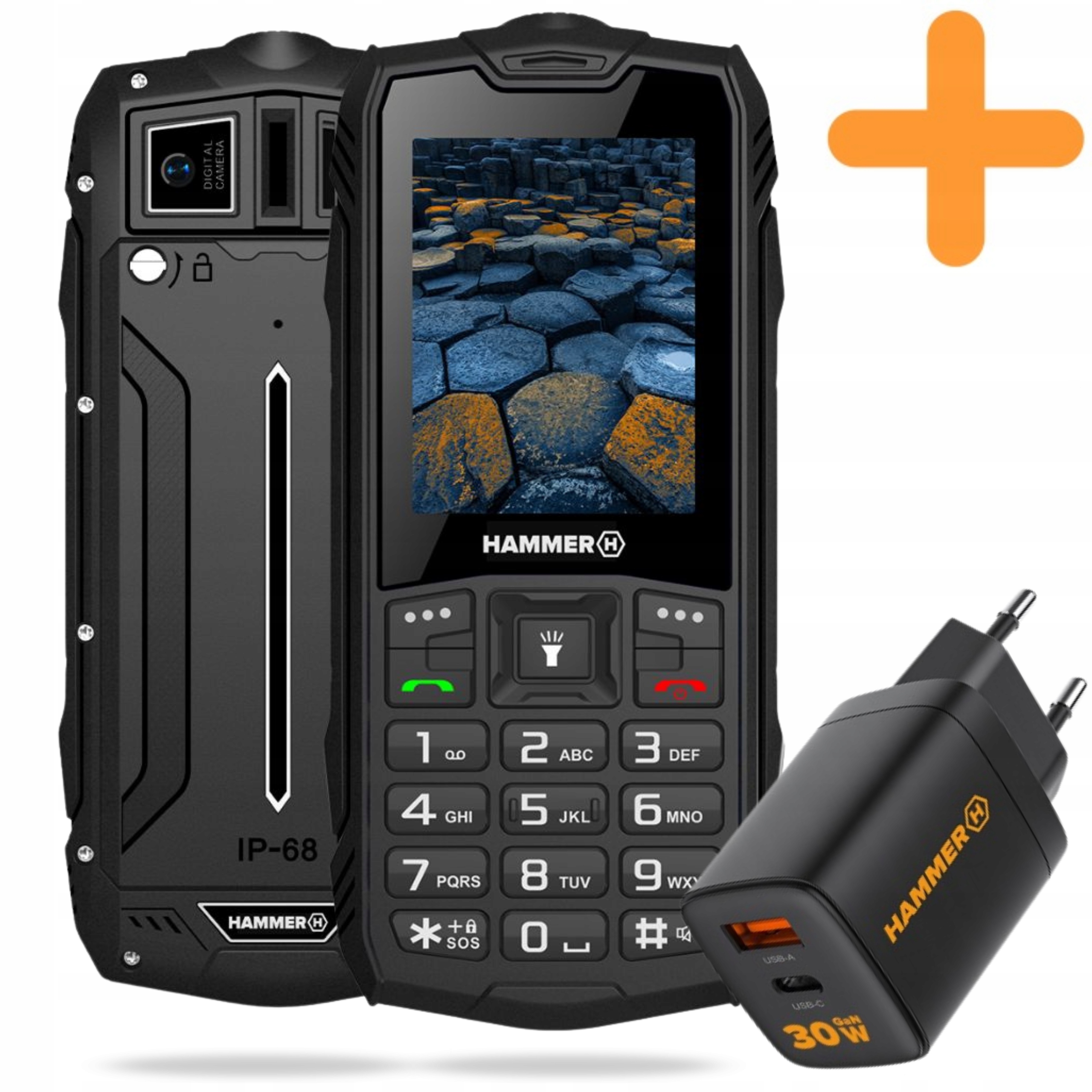 Hammer Basalt Telefon Komórkowy Z Klawiaturą Pancerny IP68 Ładowarka Zestaw