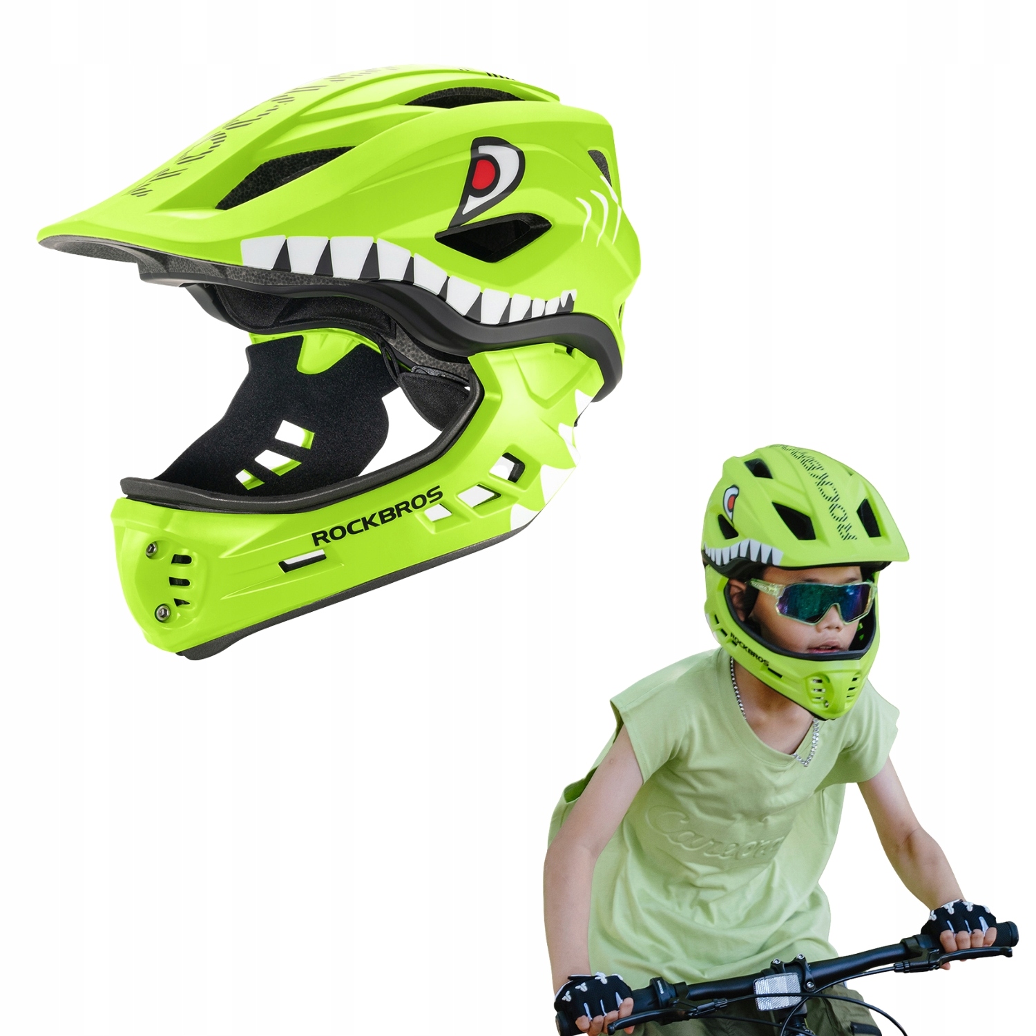 Dětská Cyklistická Přilba Rockbros Full Face, Velikost S, Odnímatelná Čelist Žralok