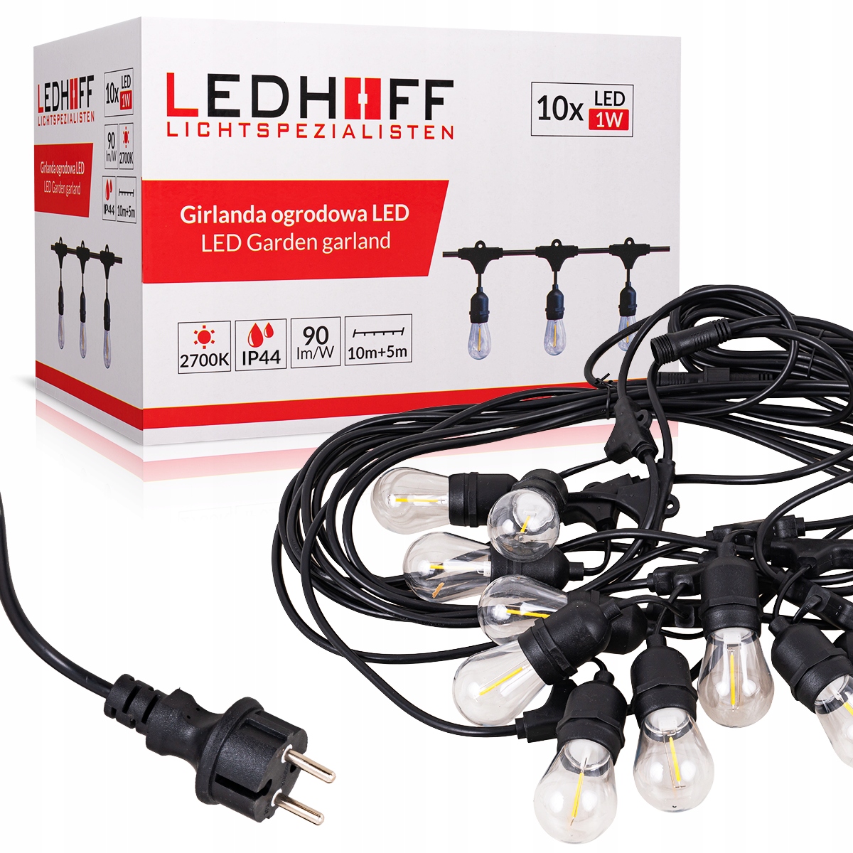 Girlanda świetlna LED Oświetlenie ogrodowe Lampki 10x żarówka 15m na taras Stan opakowania oryginalne