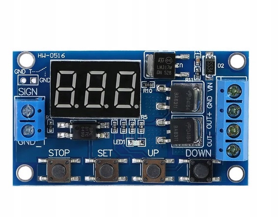 Wyświetlacz MOSFET włącznik timer 5V - 24V 15A 0-999min