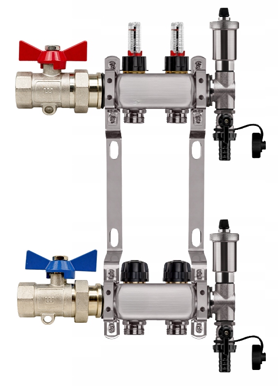 Rozdělovač Pro Podlahovku 2 Nerezové Okruhy Jednoduchý Poniklovaný Ventil
