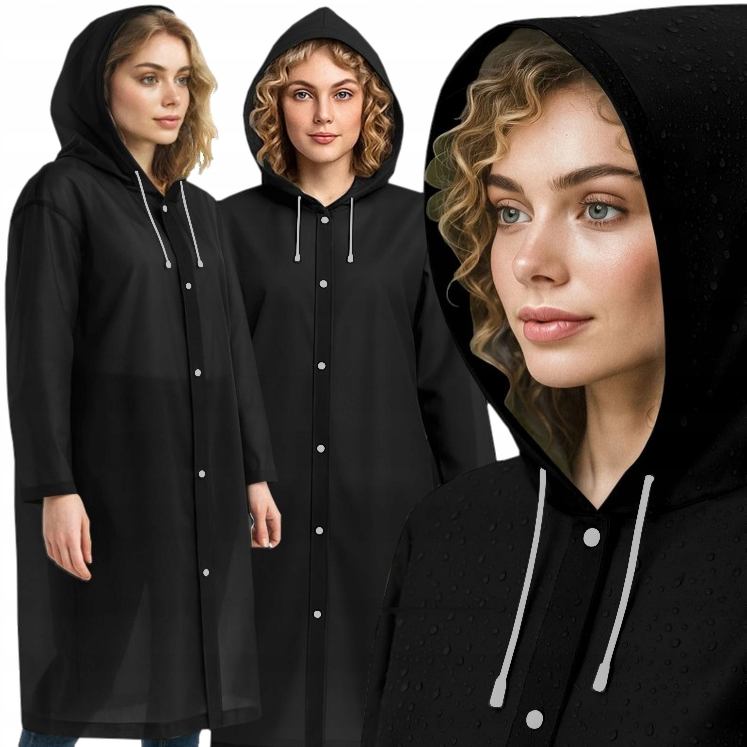 PŁASZCZ PRZECIWDESZCZOWY WODOODPORNY PELERYNA DAMSKI MĘSKI Z KAPTUREM DŁUGI