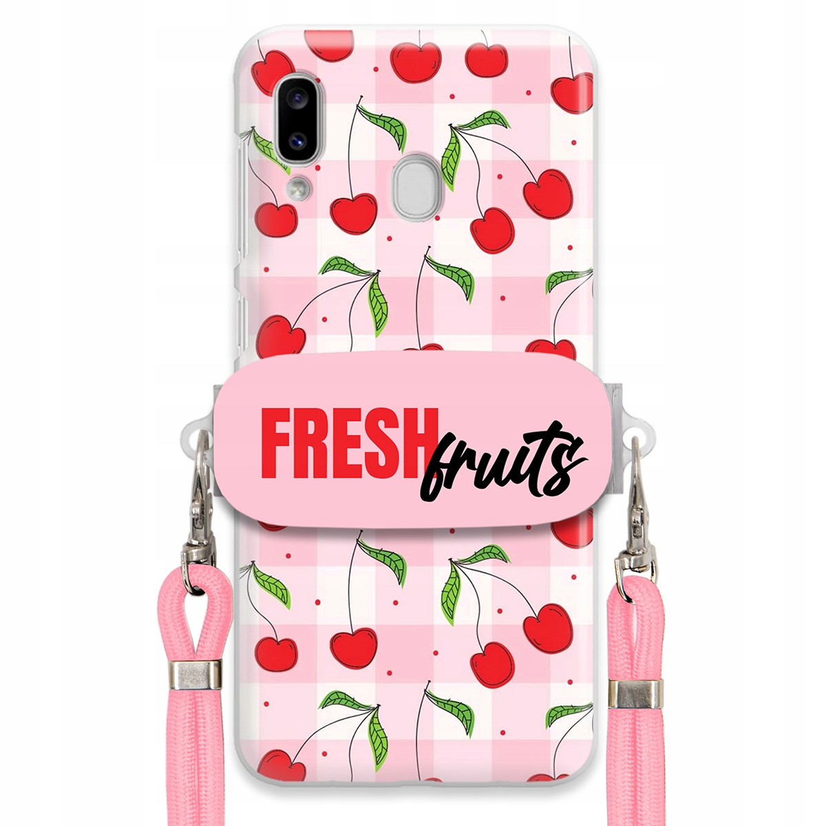 Puzdro pre Samsung A20e Case držiak na šnúrku ruží Fresh Fruits Mriežka Ovocie