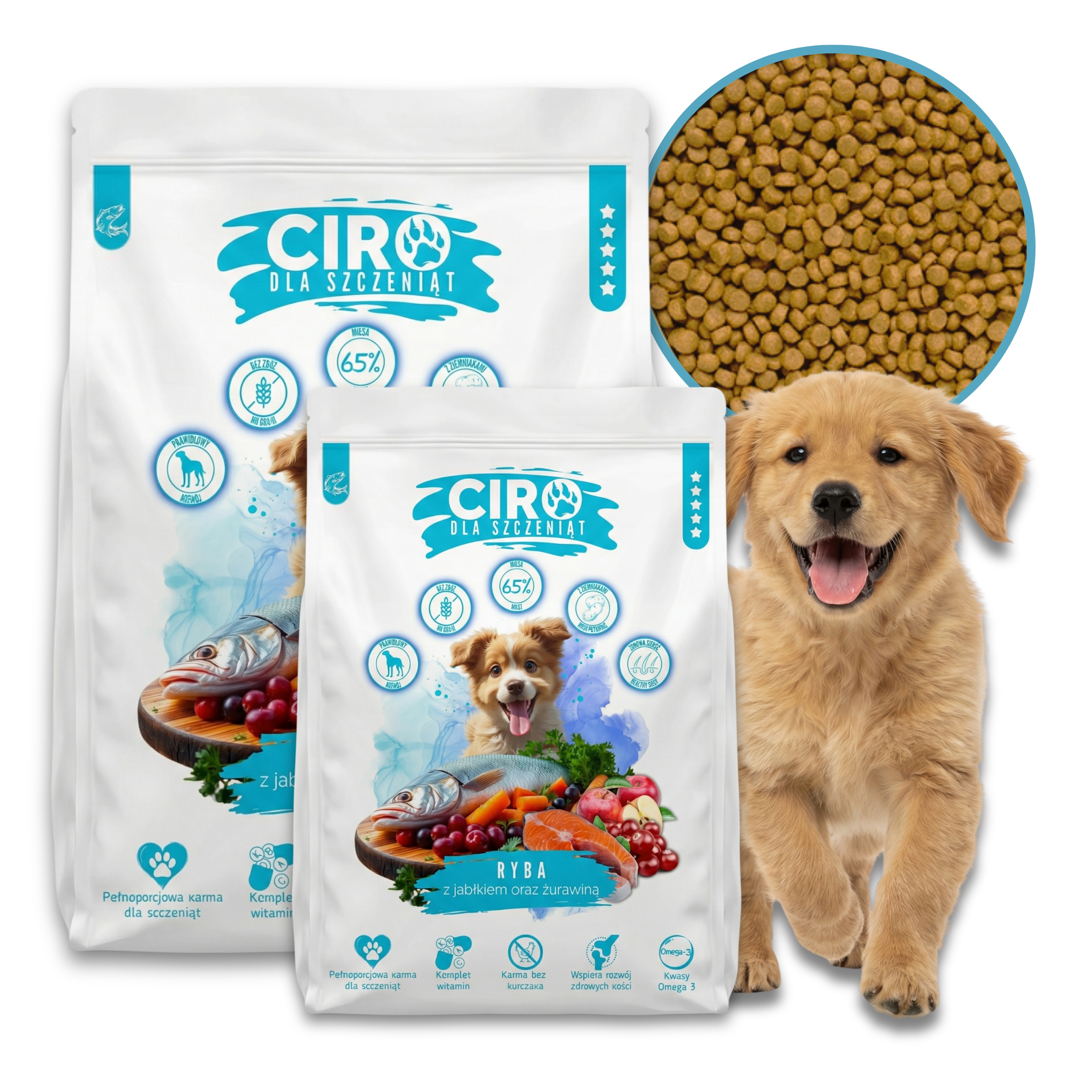 Levně Krmivo Suché Pro Psa Ryba Jablko Brusinky Štěňata Všechna Plemena 2x 5KG