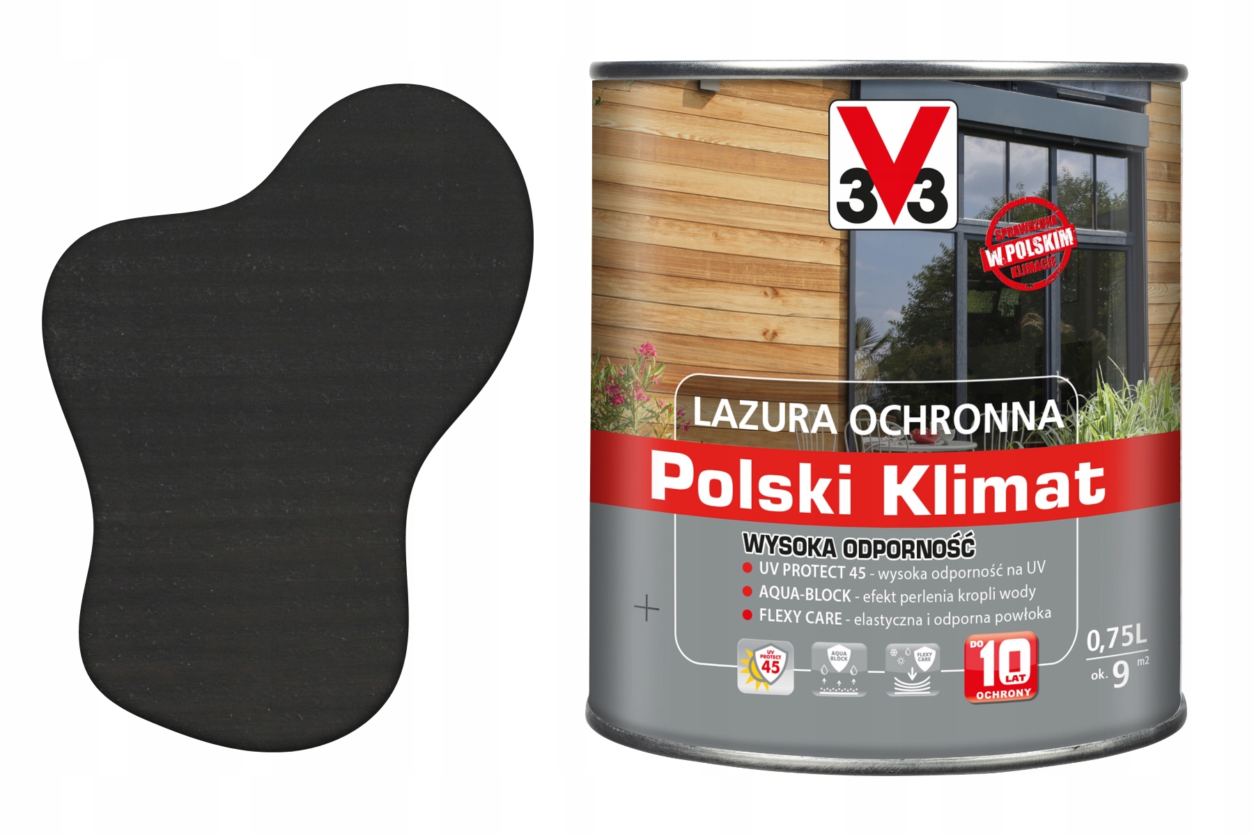 LAZURA OCHRONNA V33 POLSKI KLIMAT 10LAT 0,75L ANTRACYT