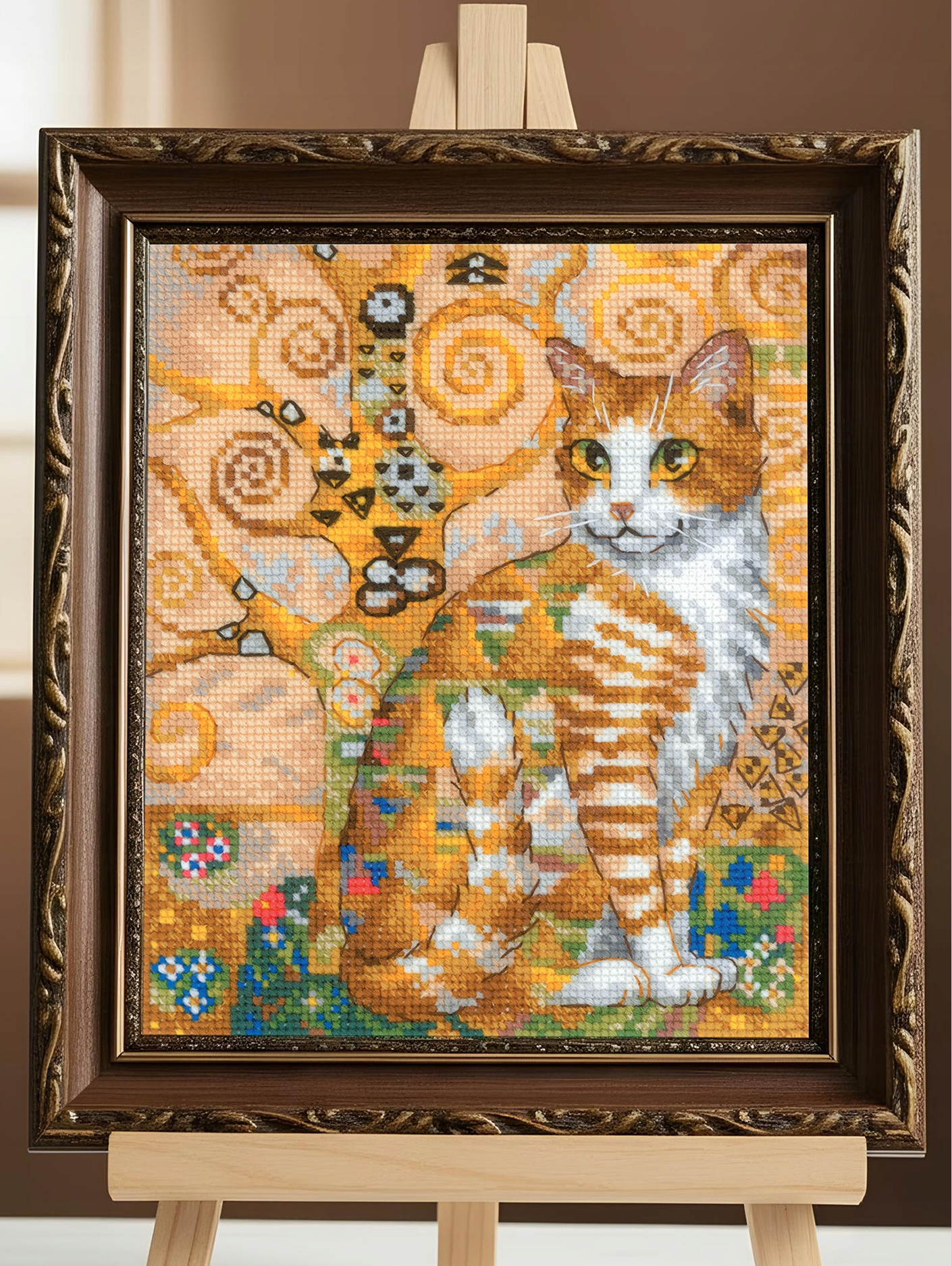Sada pro křížkovou výšivku Riolis Zlatá kočka 15x18 cm 2319