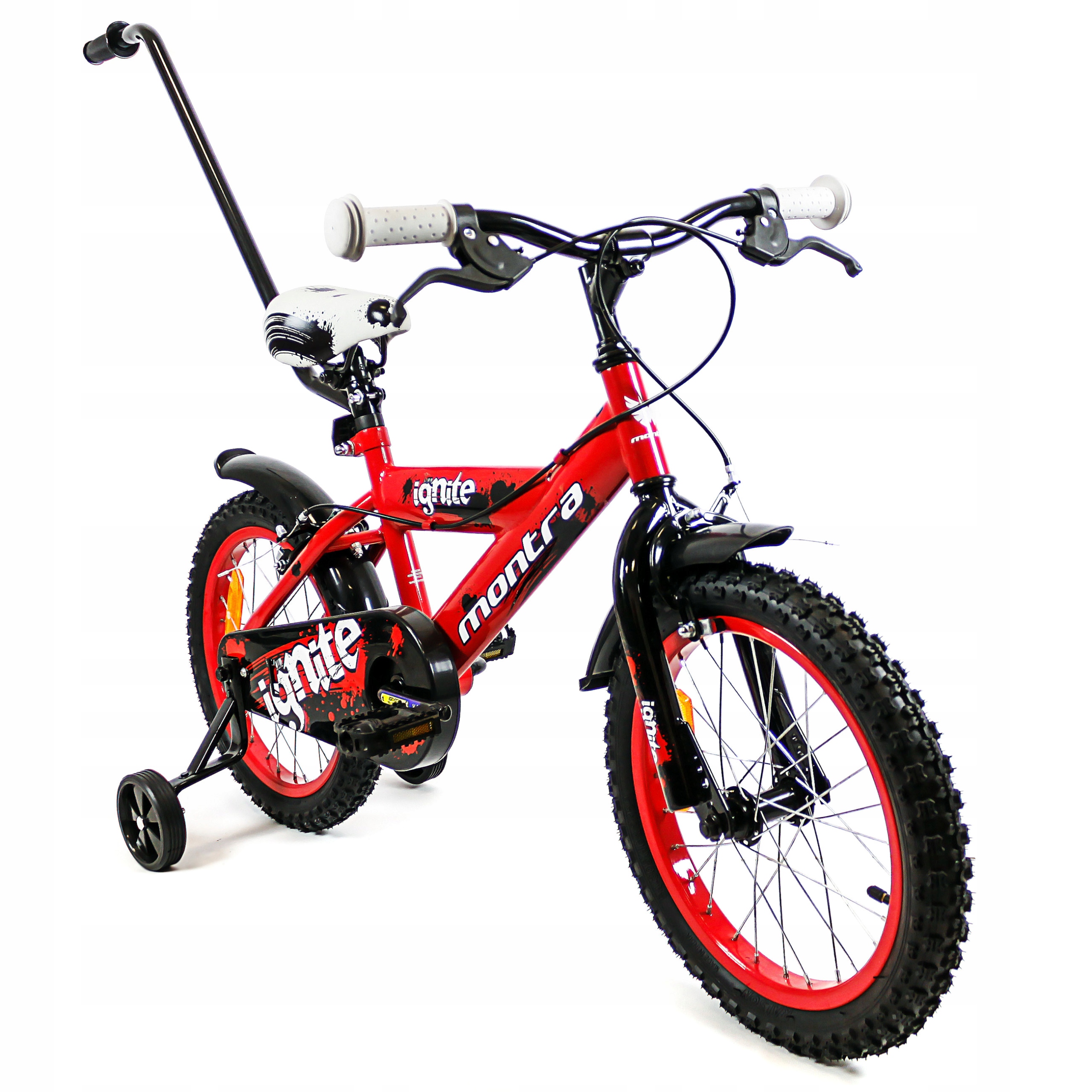 Rower dziecięcy SIrox Montra Ignite koło16" czerwony prowadnik kółka boczne