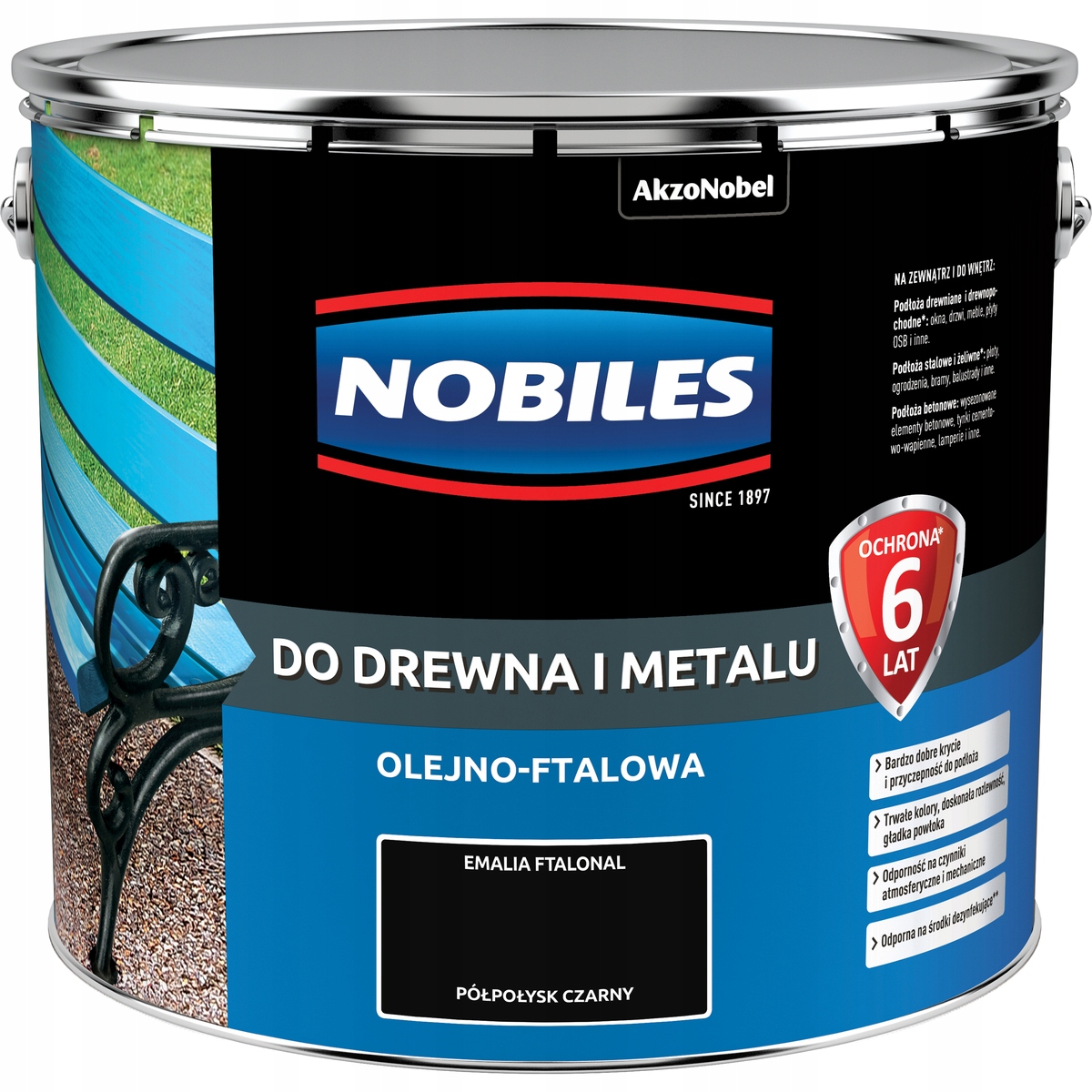 Nobiles Barva na dřevo z kovu betonu Černá 10L