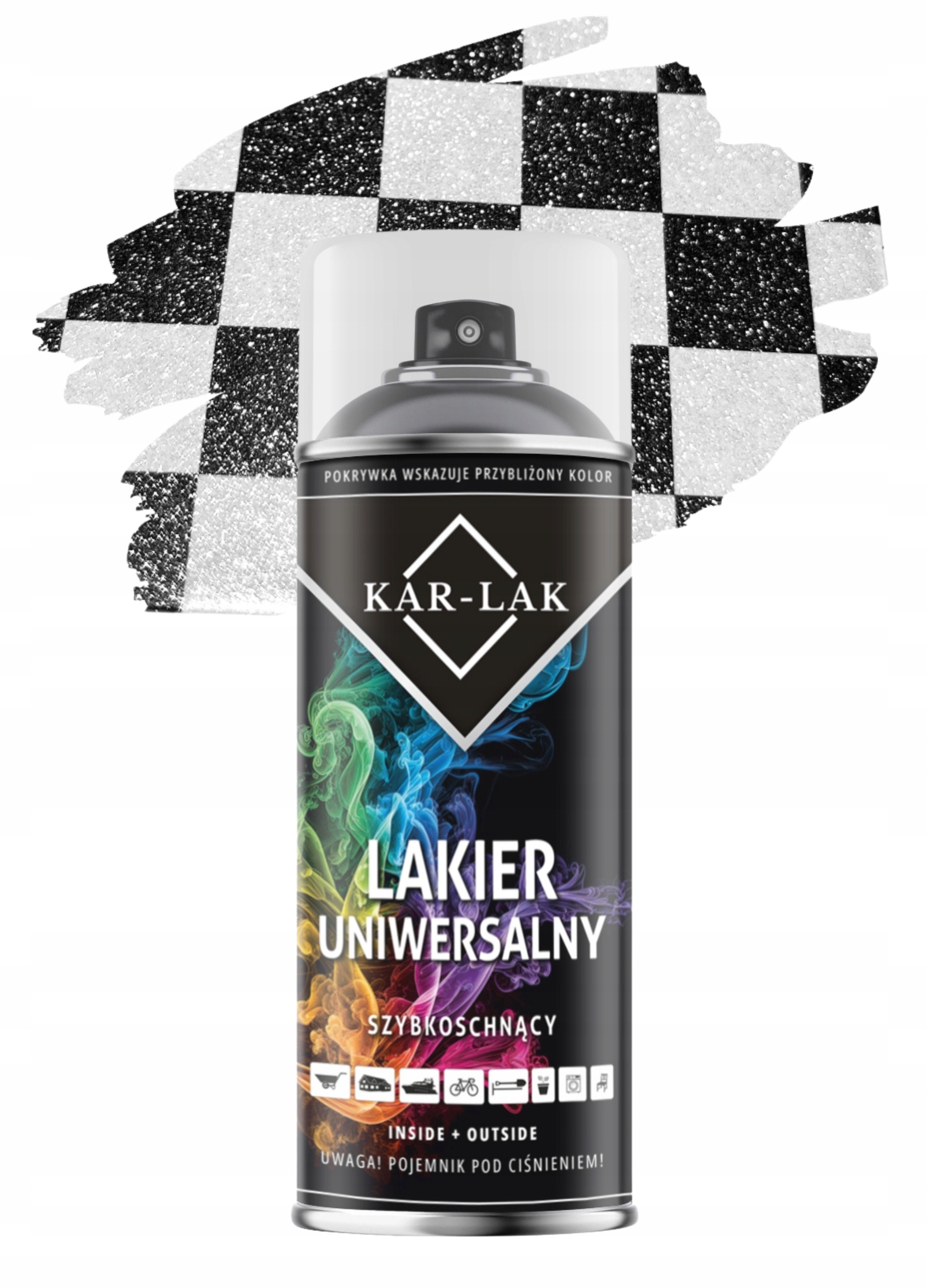 Kar-lak Bezbarwny Połysk Efekt Metaliku Srebrnego Lakier Spray 400ML