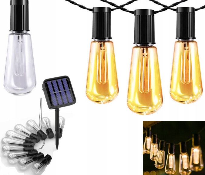 GIRLANDA SOLARNA OGRODOWA ŚWIETLNA LAMPKI ŻARÓWKI LED WODOODPORNA 10 LED 3M