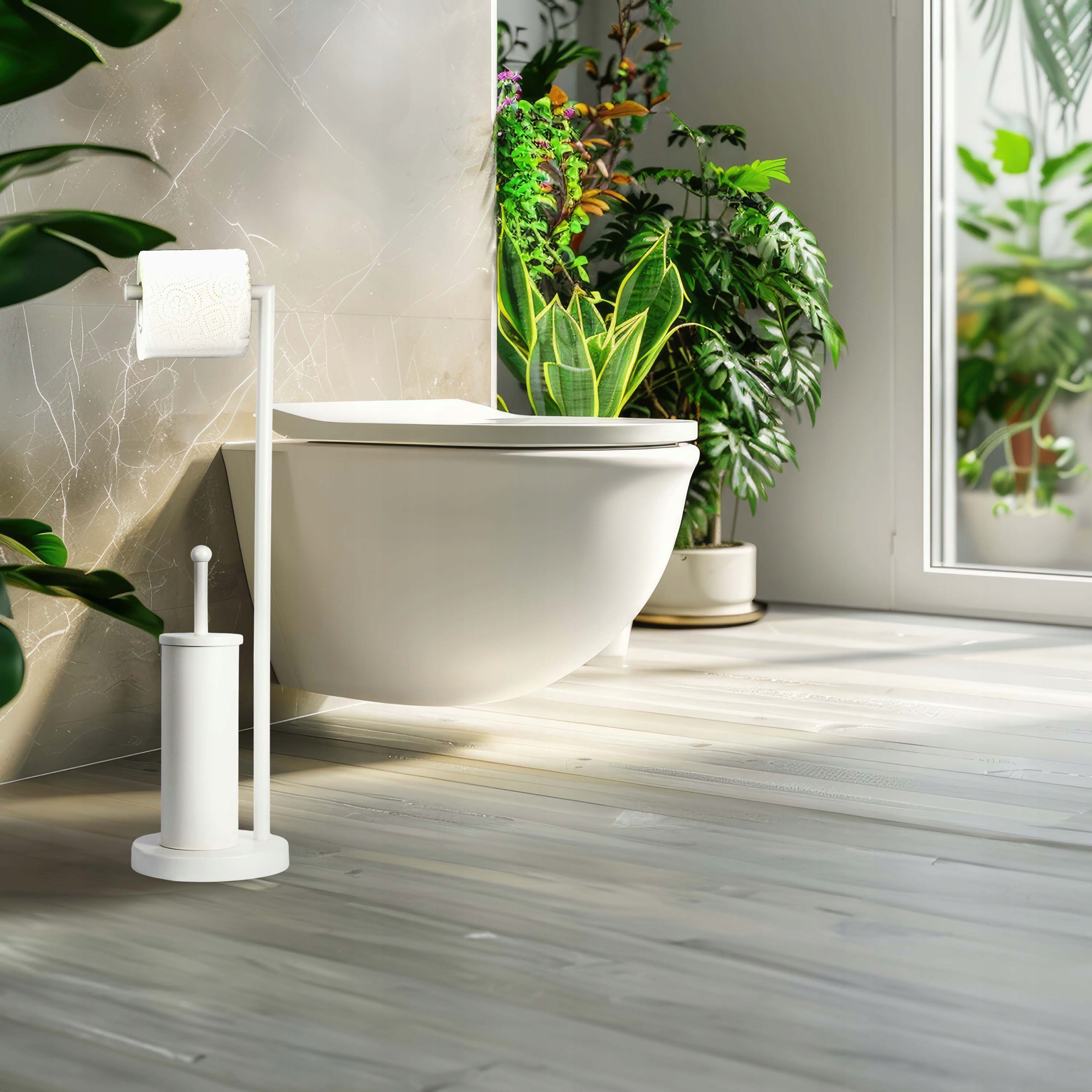 BIAŁY STOJAK NA PAPIER TOALETOWY + SZCZOTKA DO WC WYTRZYMAŁE STABILNE Rodzaj wolnostojące