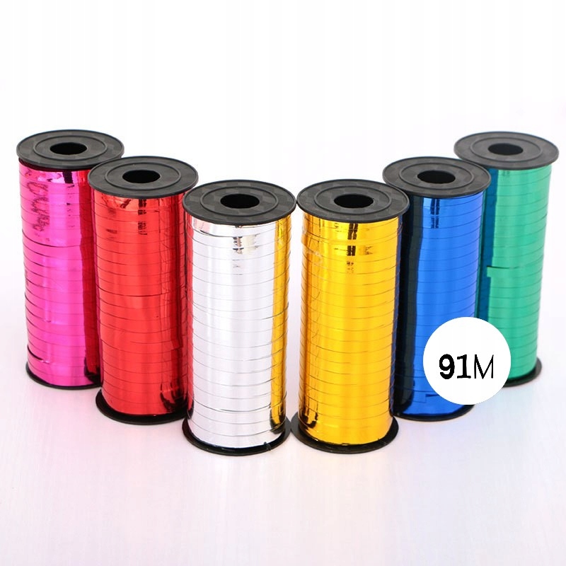 WSTĄŻKA DO BALONÓW PLASTIKOWA TASIEMKA 91M NIEBIESKA 5MM METALICZNA OZDOBA Kod producenta 4529