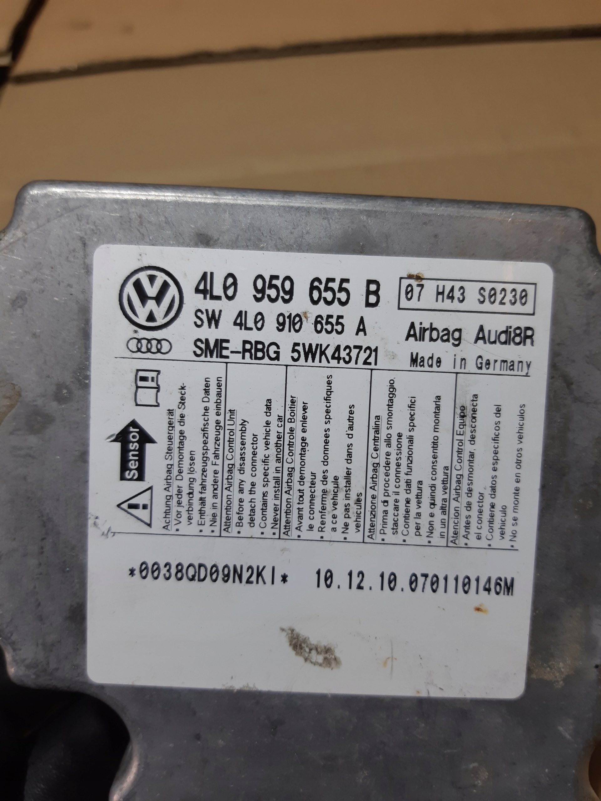 AUDI Q7 4L modulo SENSOR airbag airbag 4L0959655B