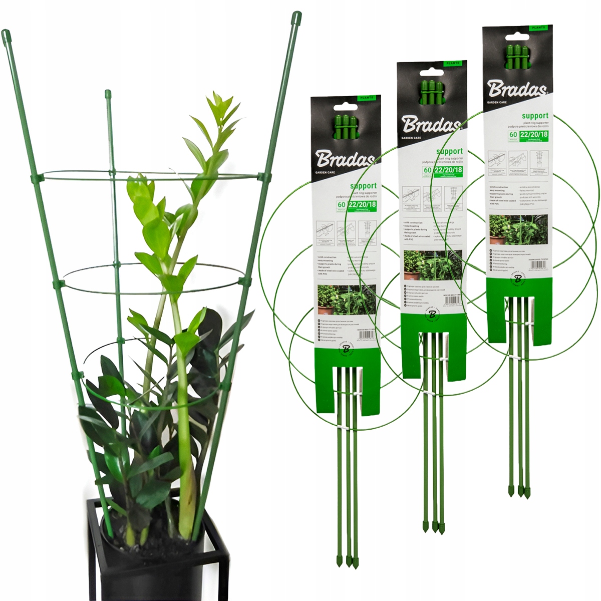 3x PODPORA PODPÓRKA OGRODOWA PIERŚCIENIOWA DO ROŚLIN KWIATÓW DRABINKA 90CM