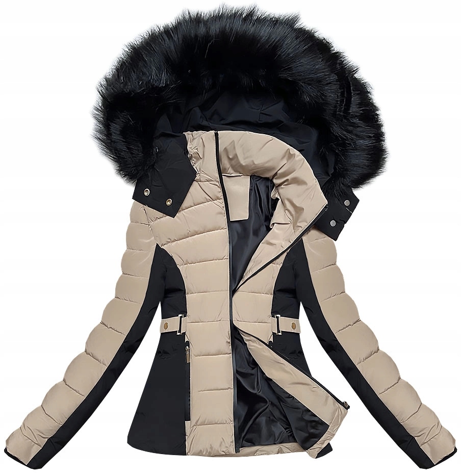 Vypasovaná Bunda Kapuce B8308 Béžová M (38)