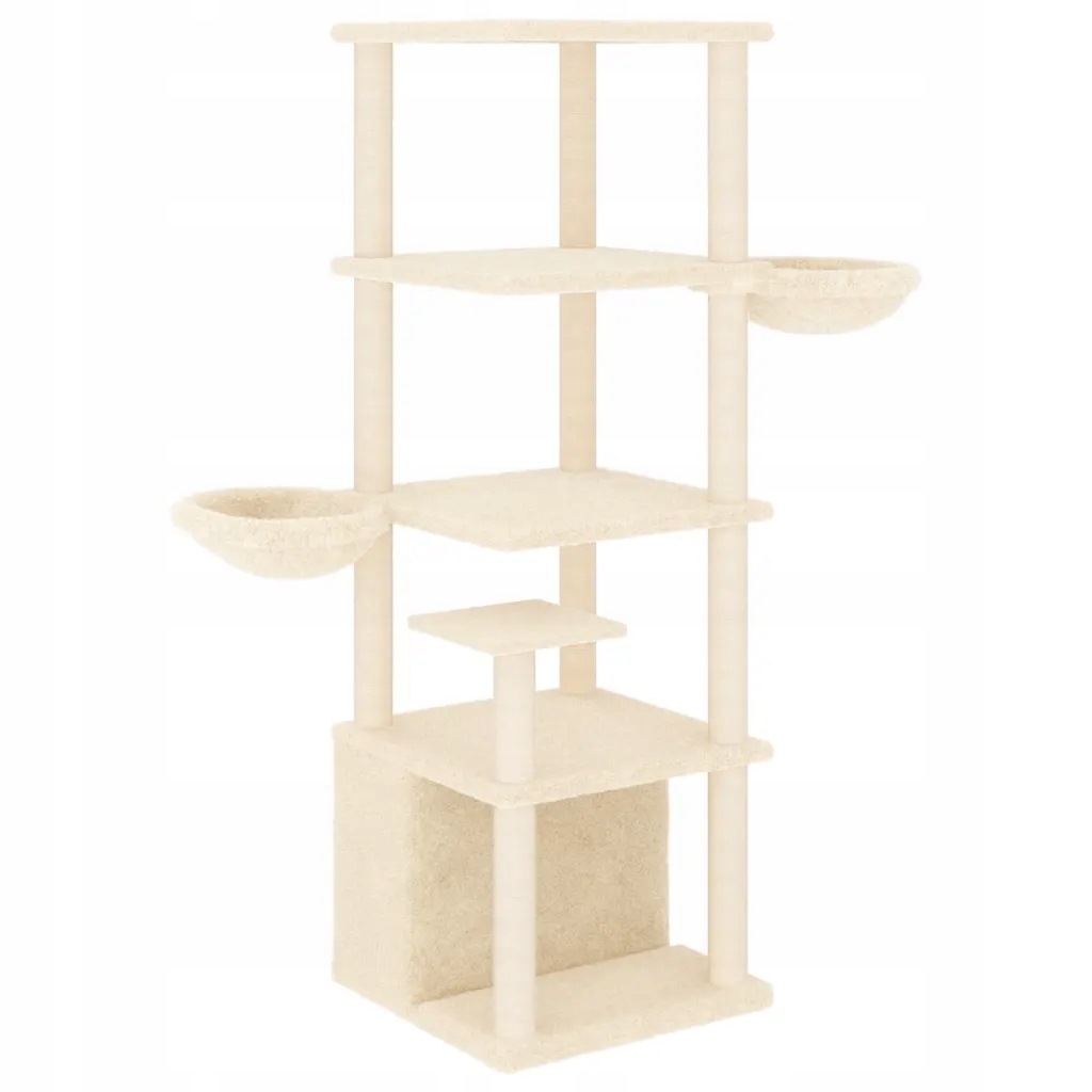 Levně Škrabadlo pro kočky se sisalovými sloupky, krémové, 147 cm