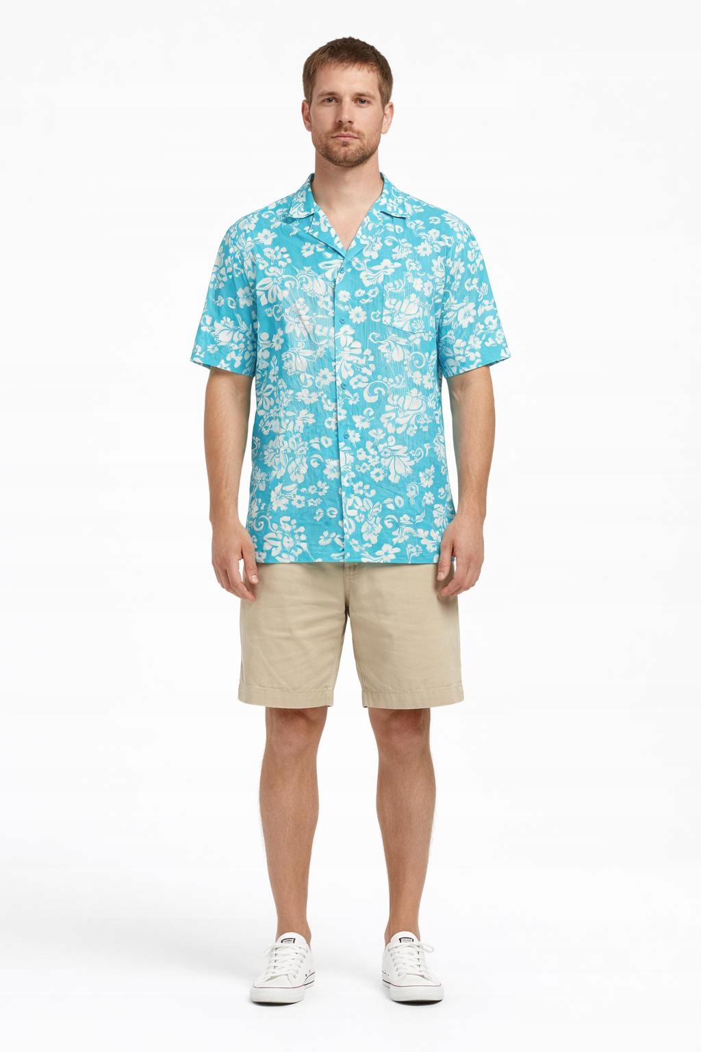 Guess Modrá Neformální Košile S Květinami A Krátkým Rukávem