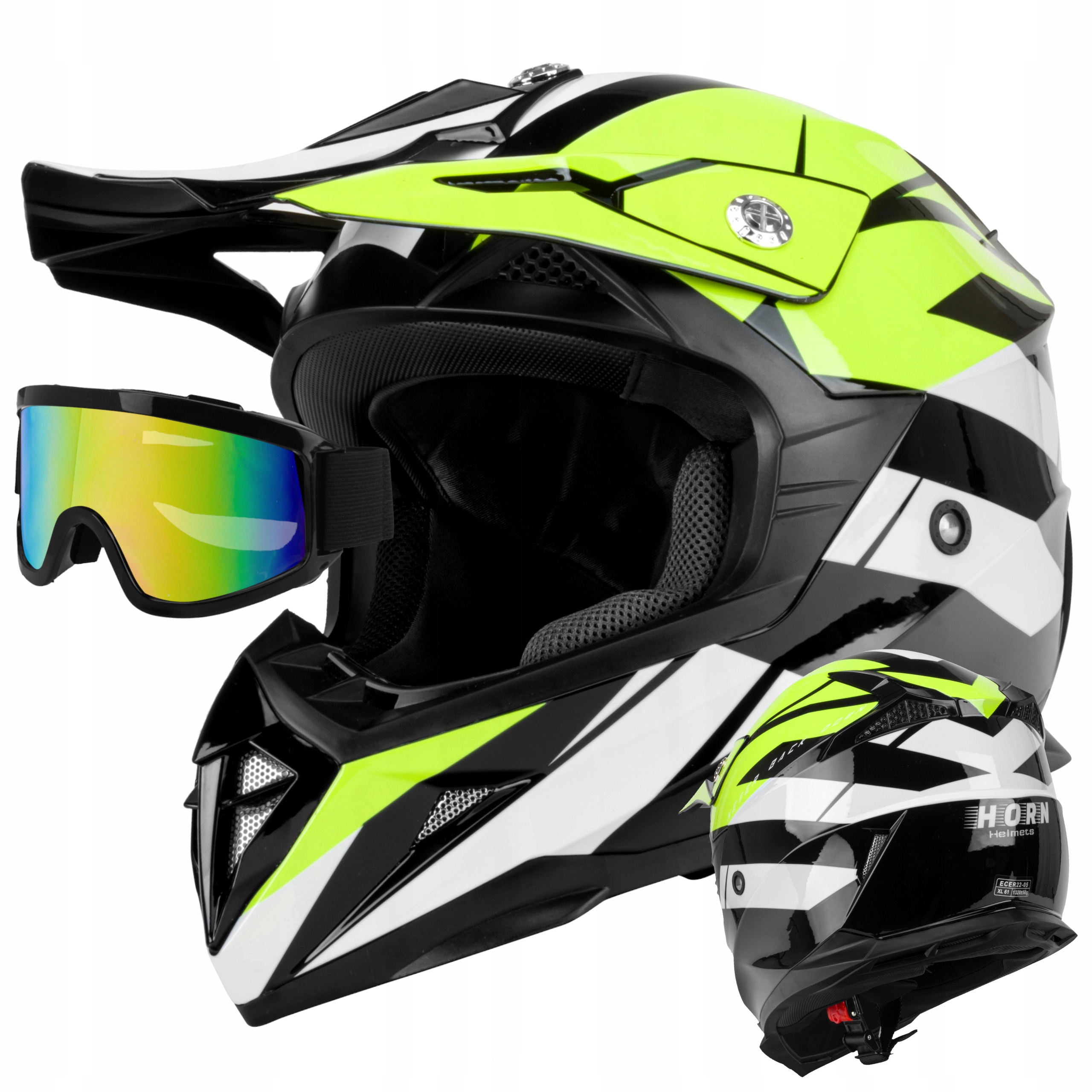 

Kask Motocyklowy Cross Horn Q Enduro Quad Gogle L