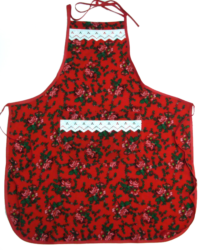 FARTUSZEK KUCHENNY Z HAFTOWANĄ KORONKĄ FOLK