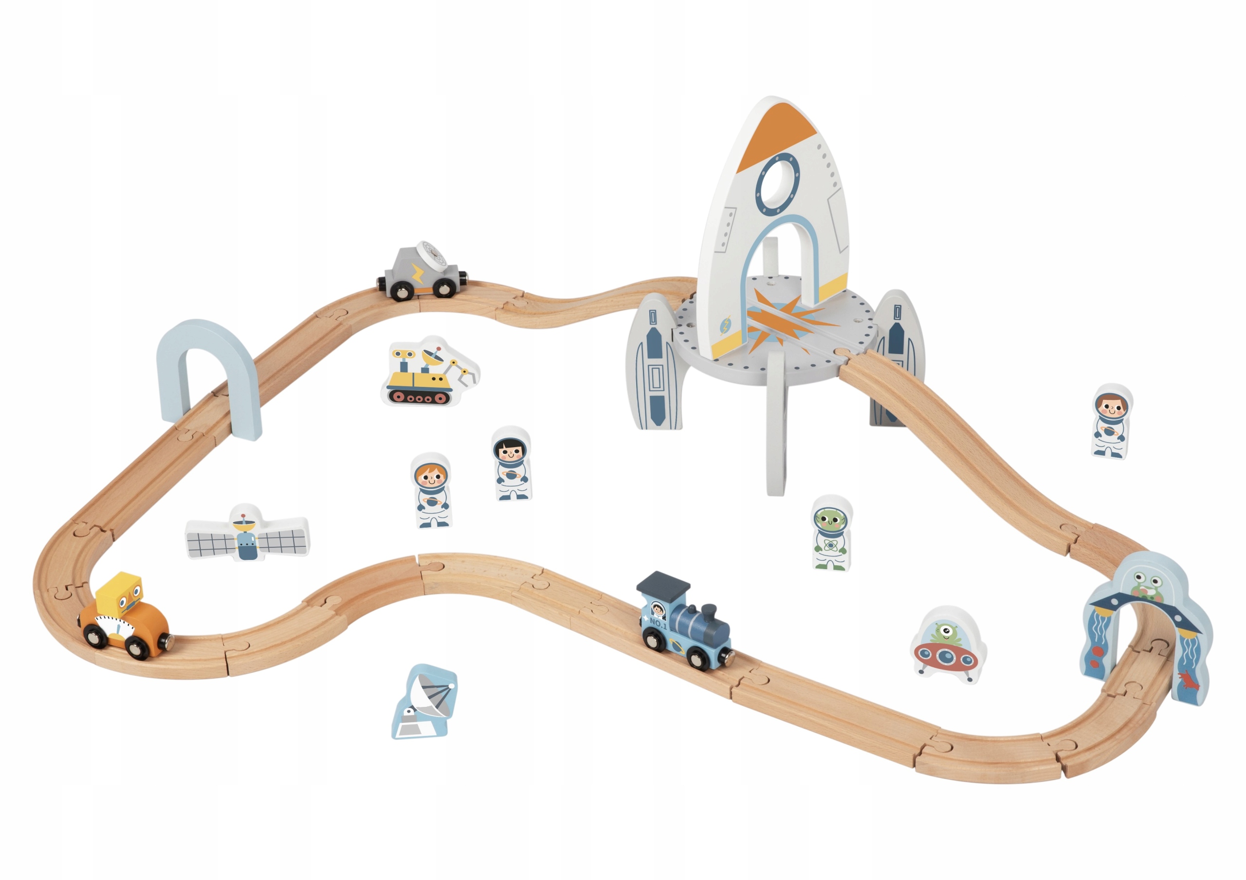 WIELKI ZESTAW DREWNIANY TOR KOLEJKA POCIĄG CIUCHCIA MAGNES KOSMOS TOOKY TOY Długość torowiska 1 cm