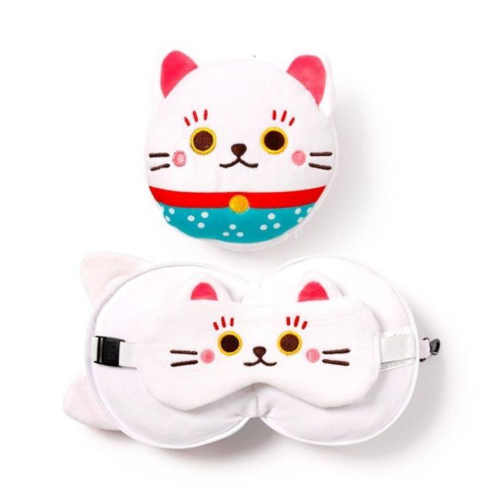 Poduszka podróżna i maska na oczy Kot Maneki Neko
