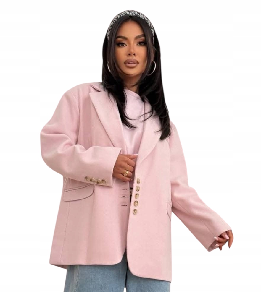 Elegantní kabát Plus Size, růžová barva, velikost 44/46/48