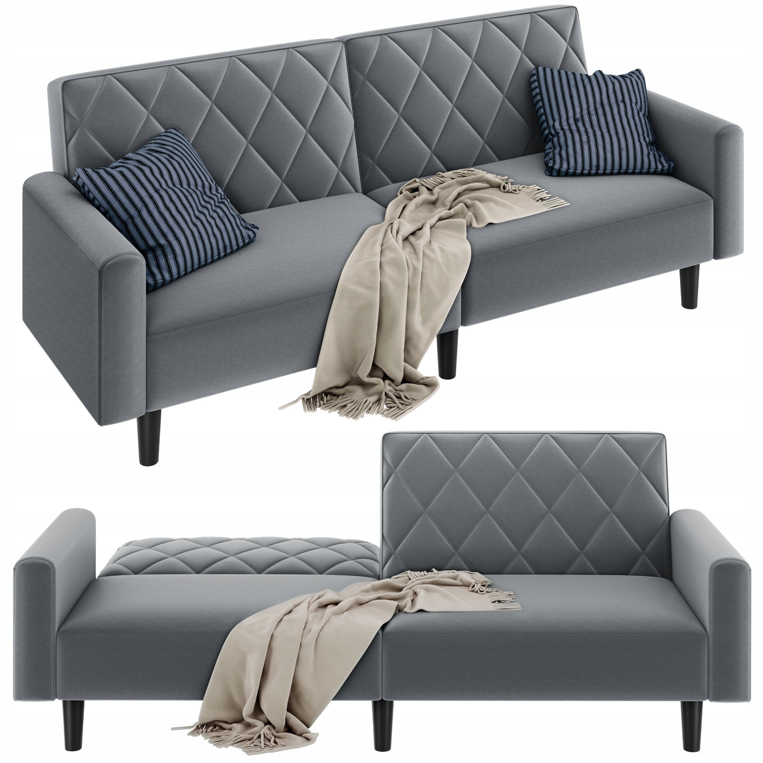 Sofa Kanapa Rozkładana do Salonu, Biura, Kompaktowa, Aksamit, Ciemnoszara
