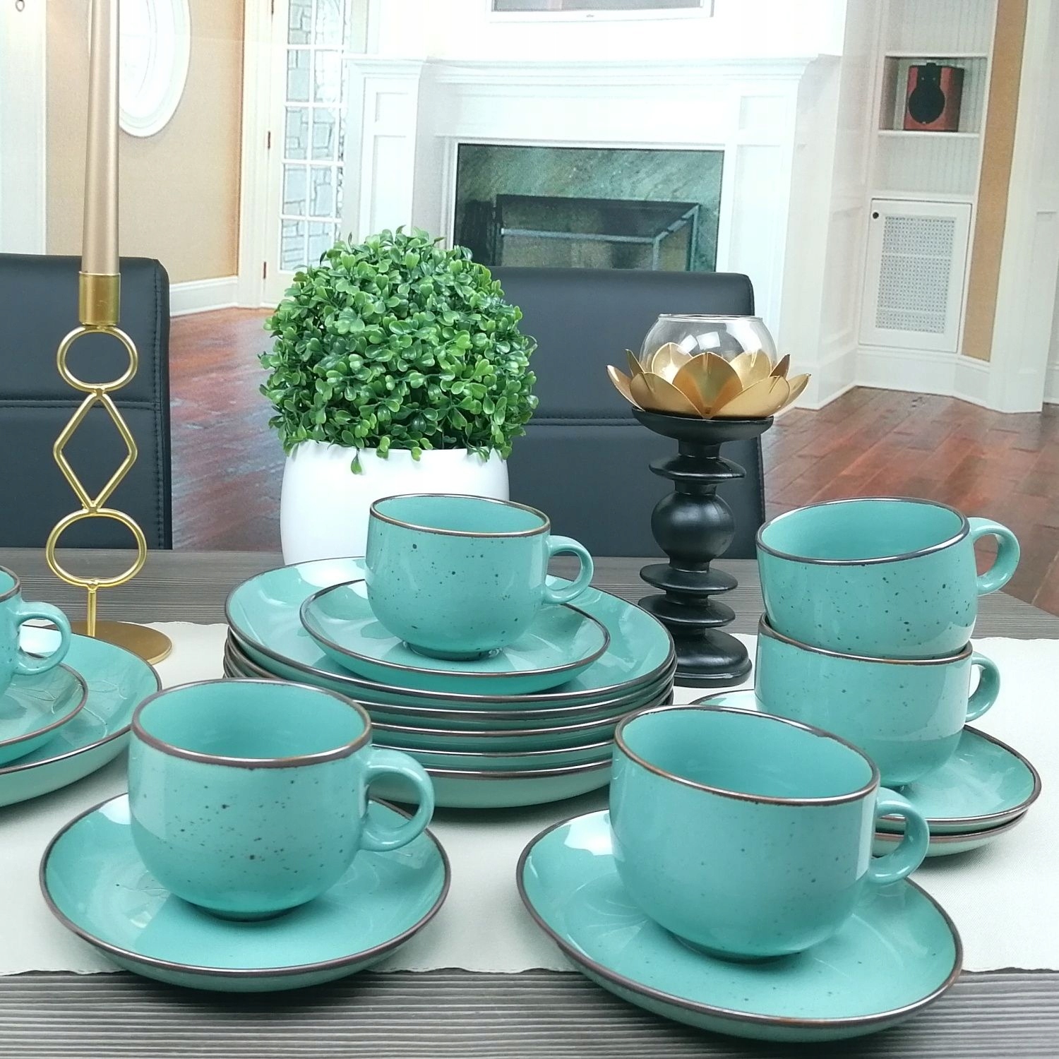 BOGUCICE RUSTIC GREEN SERWIS ZESTAW KAWOWY 36 EL na 12 osób ZIELONY