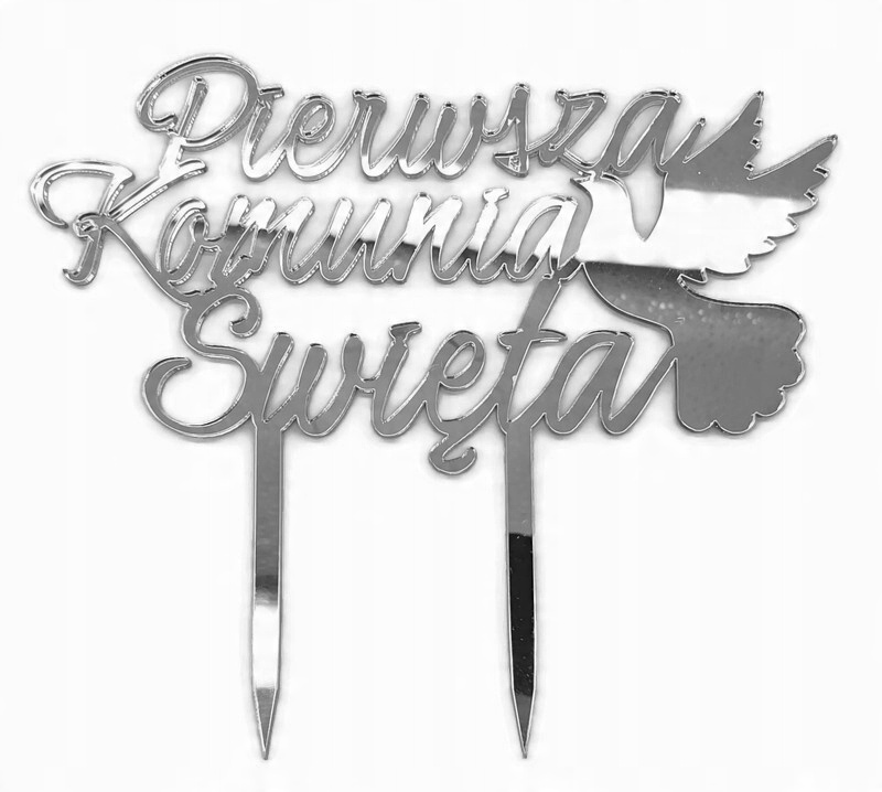 

Topper napis Pierwsza Komunia Św srebrne lustro