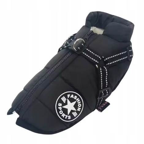 Levně Zimní oblečení Bunda pro psa na zimu černá s ramenními popruhy Velikost L