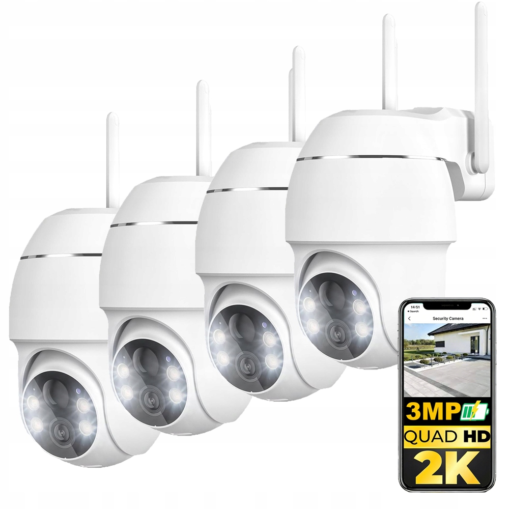4 kusy Venkovní otočná WiFi kamera s možností nabíjení 2K 3MPx