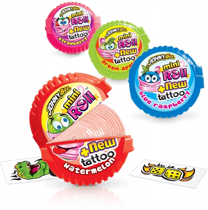 Žvýkačka v roli s tetováním JohnyBee Mini Roll Tatoo 18 g x 30 Kusů