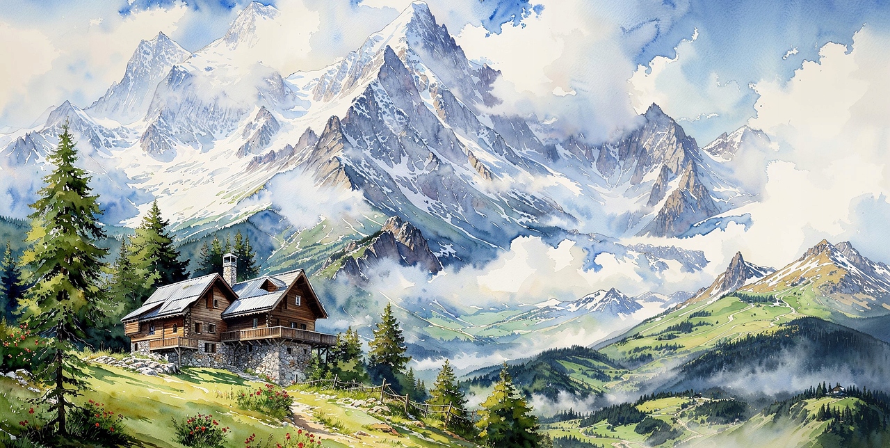 Diamantová výšivka Krajina Hory Chata Les Pole Diamanty Čtvercové 40x80 cm