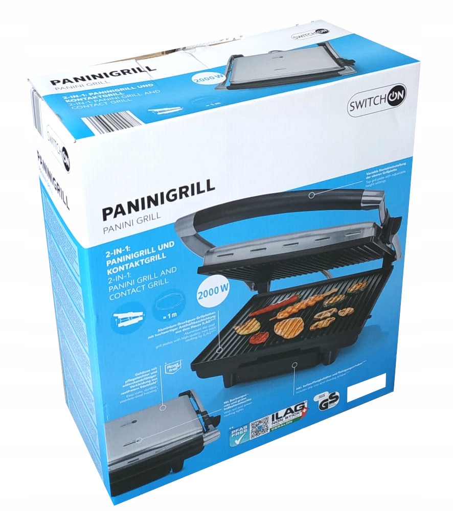 SwitchOn 2000W 2w1 Opiekacz Grill kontaktowy do panini i nie tylko